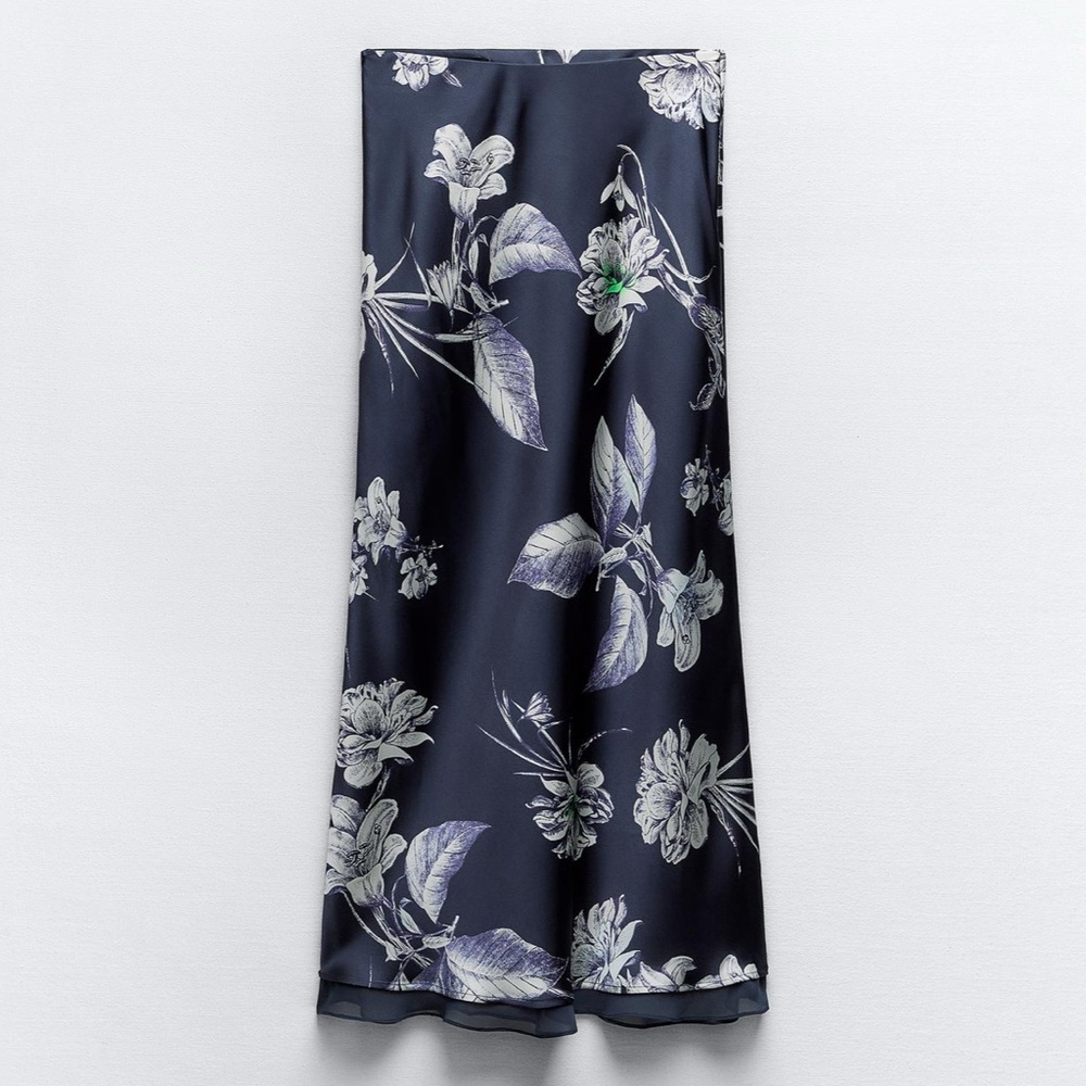 New Printed Satin Effect Midi Skirt